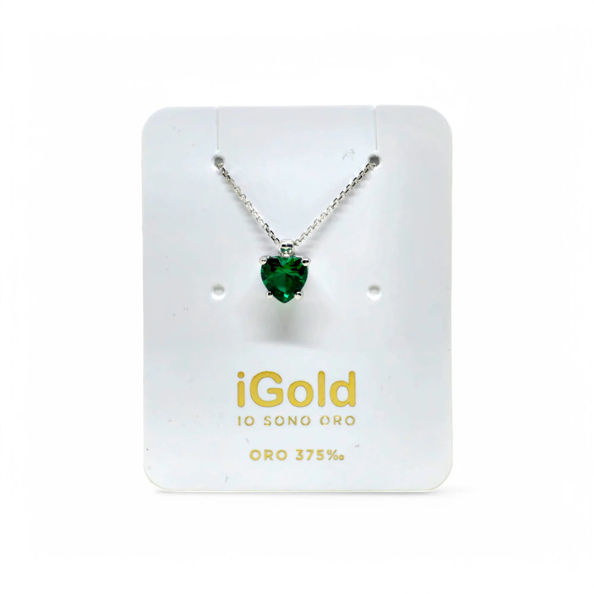 Collana in Oro Bianco 9kt 375 con Cuore Verde