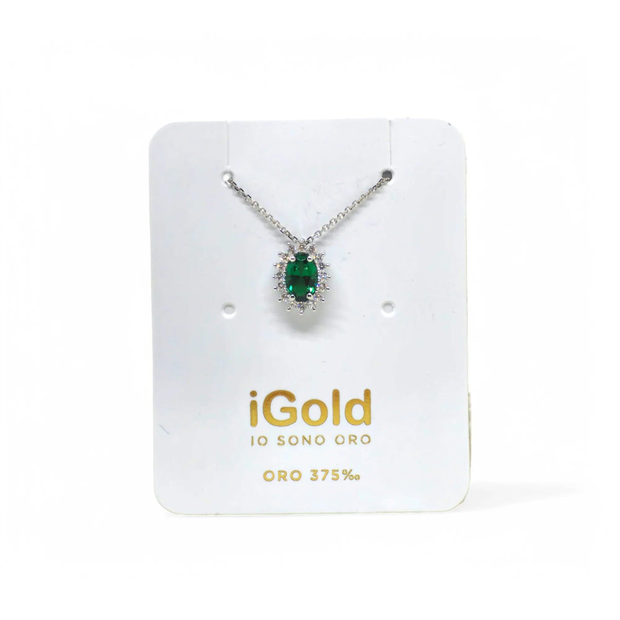 Collana in Oro 9kt 375 con Pendente Ovale Verde incastonato