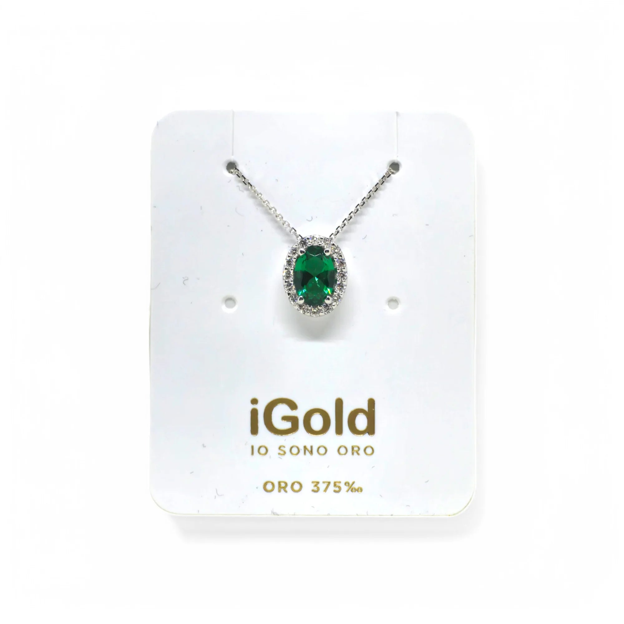 Collana in Oro Bianco 9kt 375 con Pendente Ovale Verde