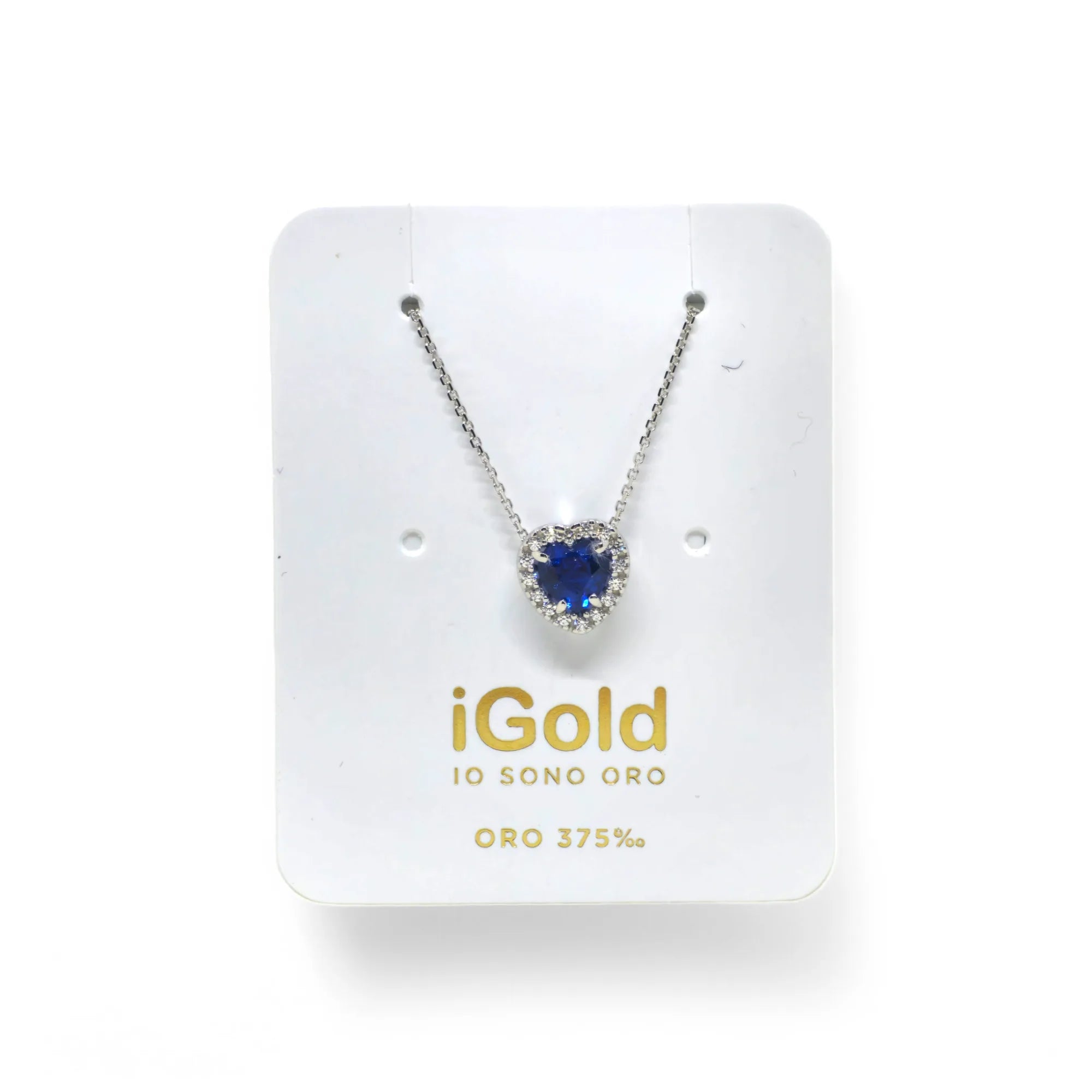 Halskette aus 9 Karat 375 Weißgold mit blauem Herzanhänger