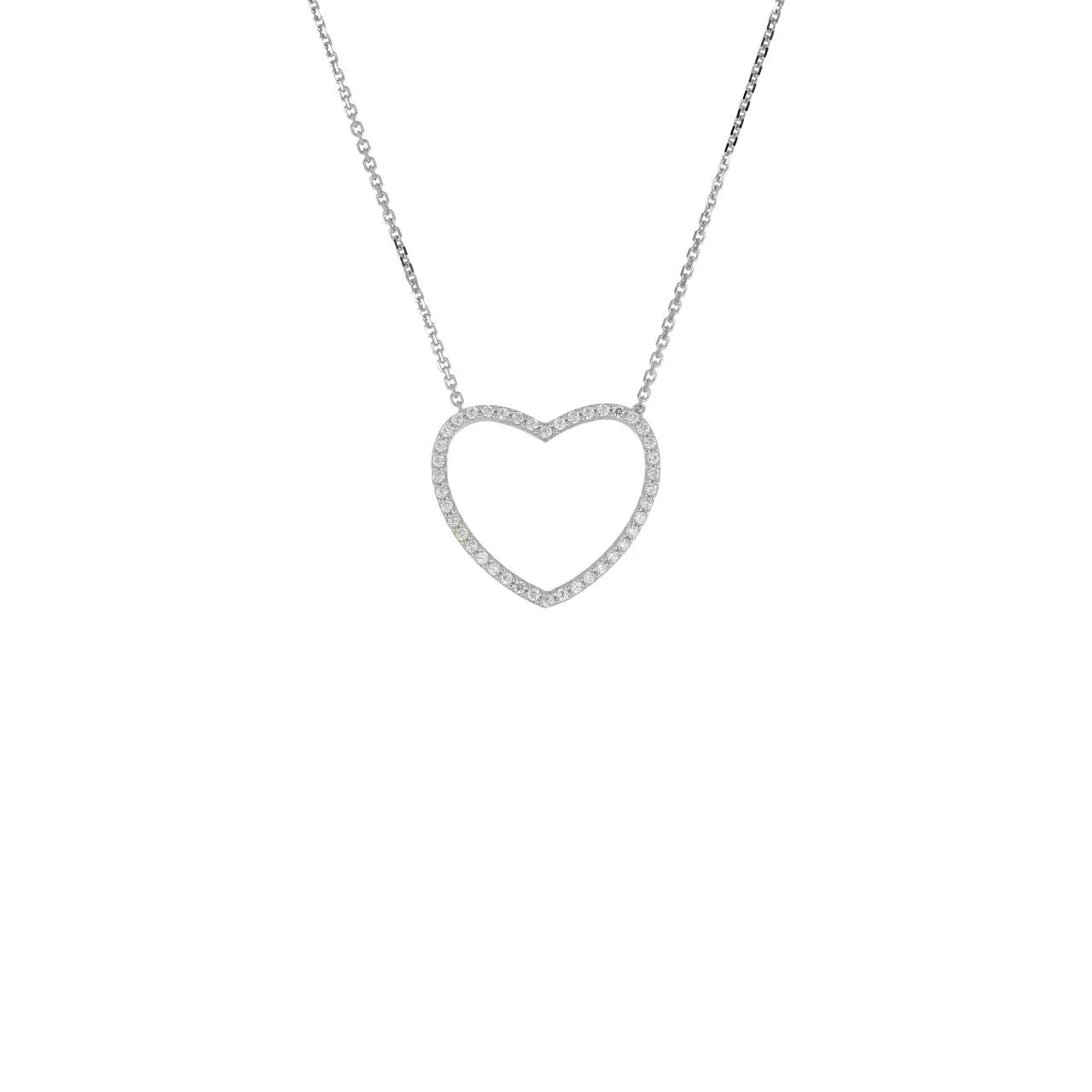 Collana in Oro Bianco 9kt 375 con cuore zirconato