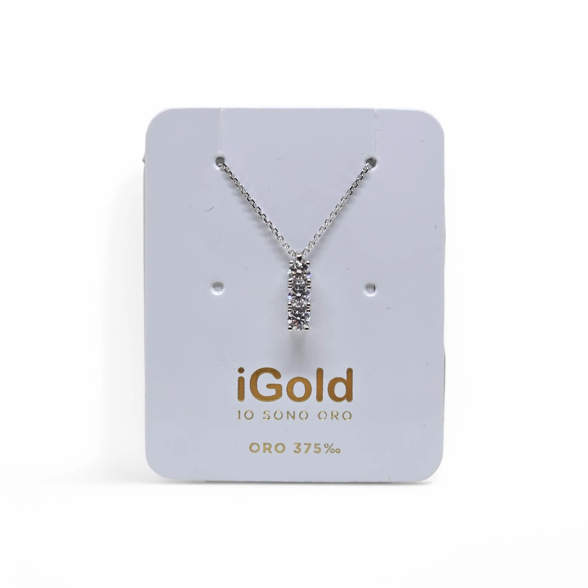 Collana in Oro Bianco 9kt 375 con trilogy di zirconi bianchi