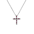 Collana in Oro Bianco con Croce di Diamanti e Rubini