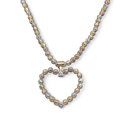 Collier en or tricolore 750 (18 carats) avec pendentif cœur