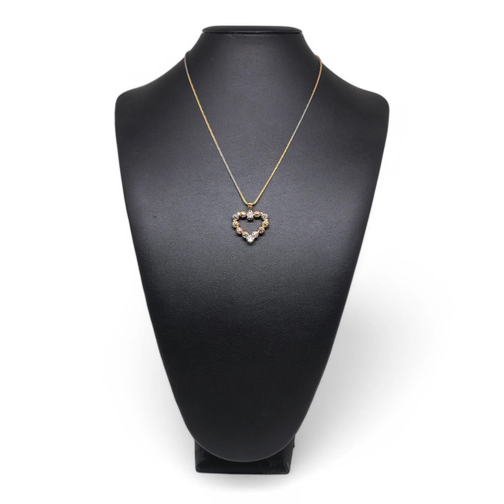 Collana in Oro Tricolore 750 (18kt) con Pendente Cuore a sfere