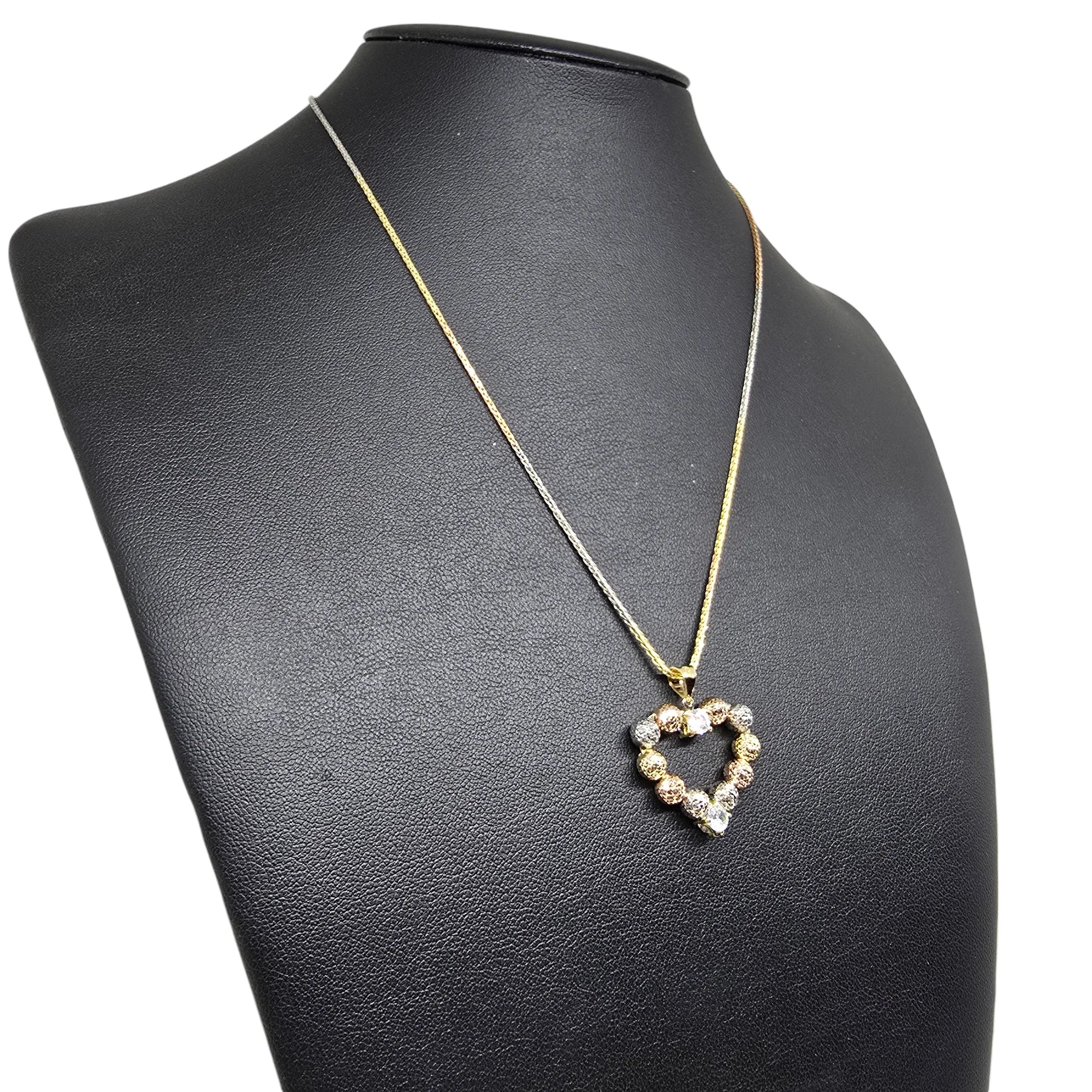 Collana in Oro Tricolore 750 (18kt) con Pendente Cuore a sfere