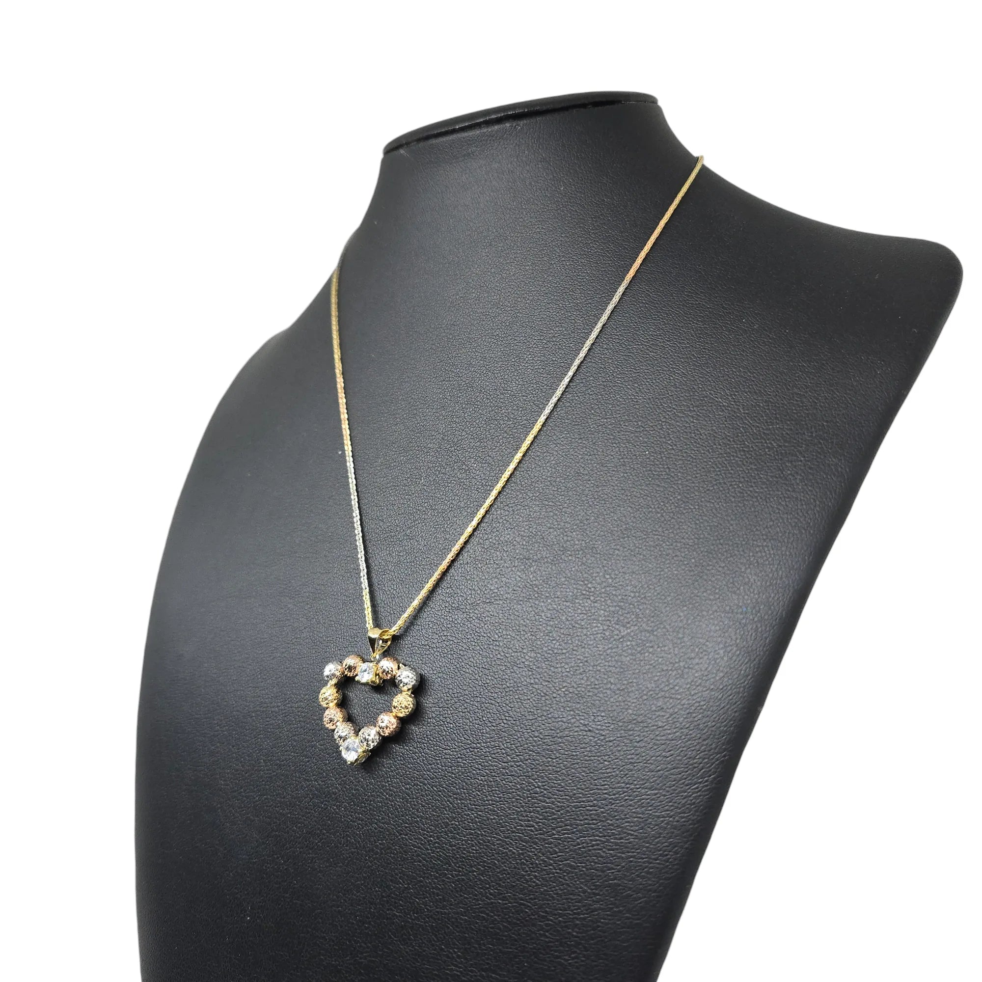 Collana in Oro Tricolore 750 (18kt) con Pendente Cuore a sfere