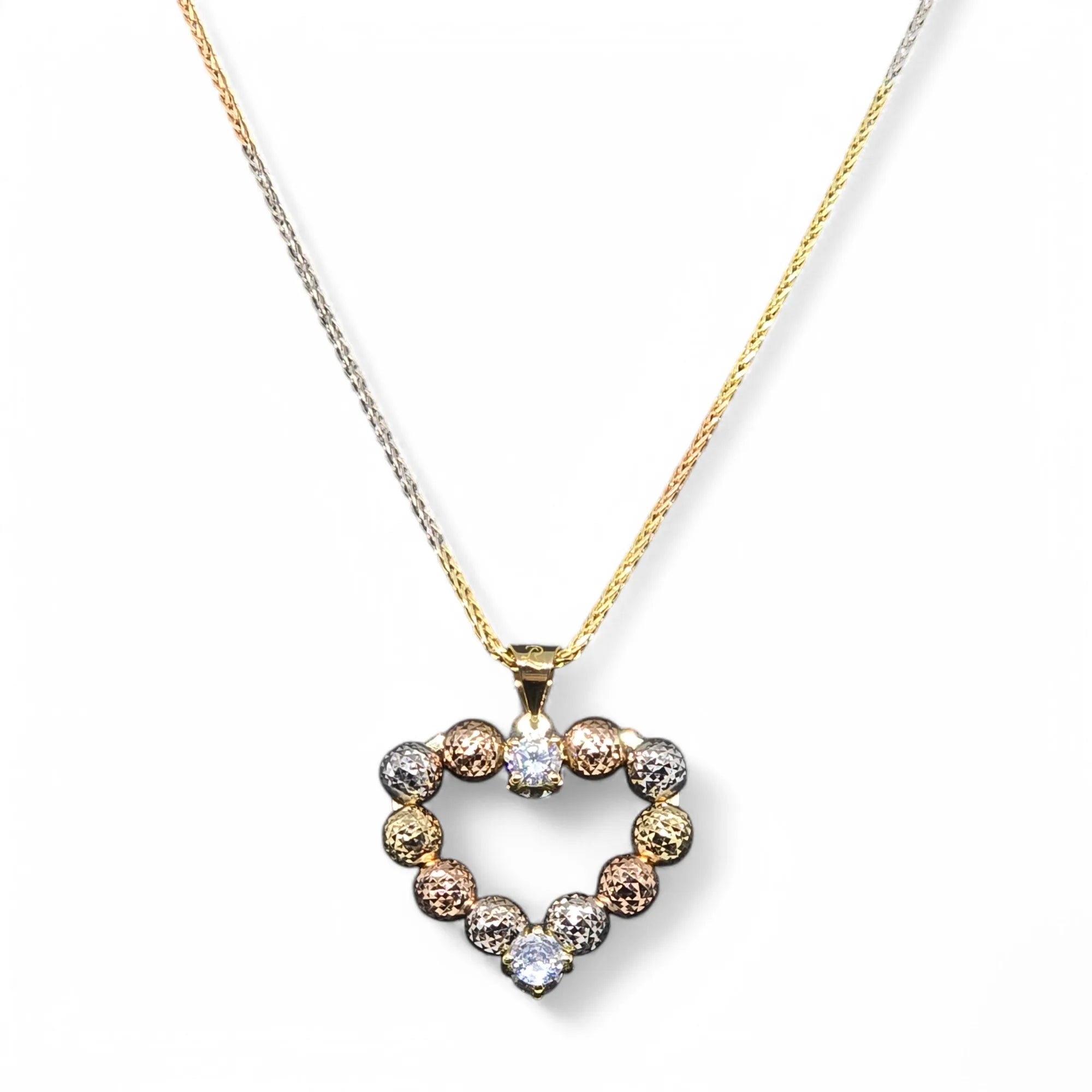 Collana in Oro Tricolore 750 (18kt) con Pendente Cuore a sfere