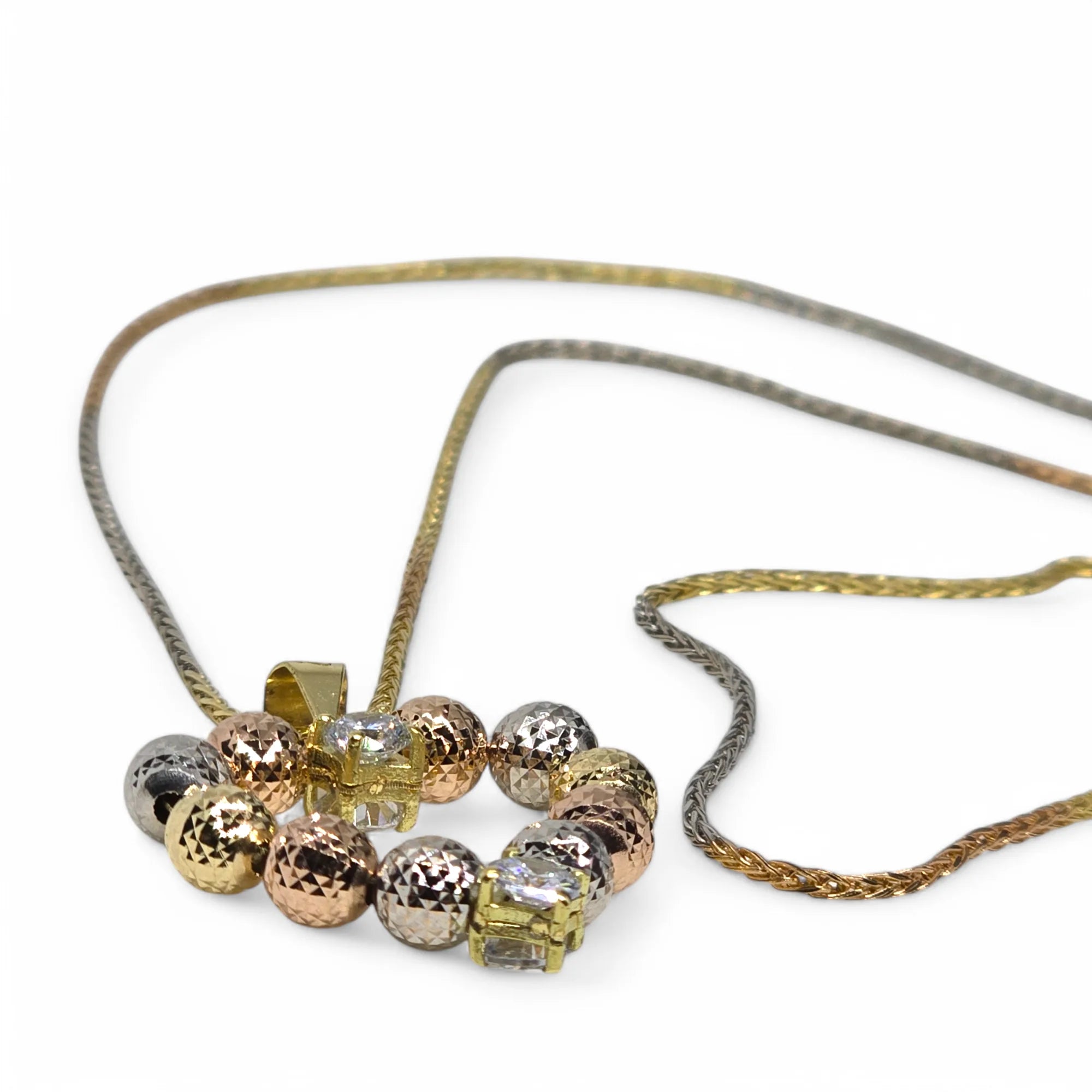 Collana in Oro Tricolore 750 (18kt) con Pendente Cuore a sfere