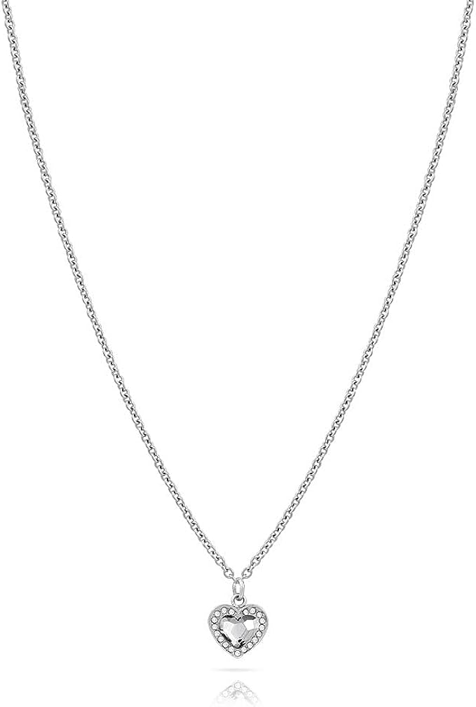 Collana in acciaio lucido con pendente a forma di cuore con cristalli. Personalizzata con cuore Ops. OPSCL-795