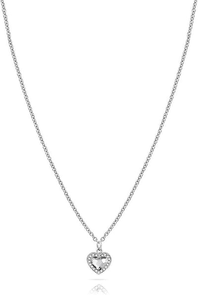 Collana in acciaio lucido con pendente a forma di cuore con cristalli. Personalizzata con cuore Ops. OPSCL-795