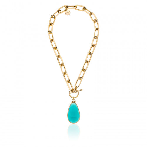 Collana in bronzo dorato con cristallo turchese Unoaerre donna 2037