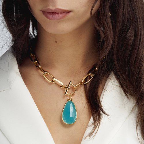 Collana in bronzo dorato con cristallo turchese Unoaerre donna 2037
