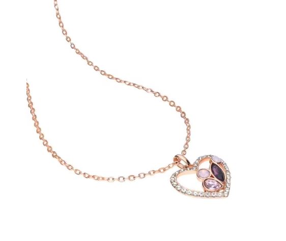 Collana in metallo rosato forma cuore con pietre rosa e cuore con strass 1668619