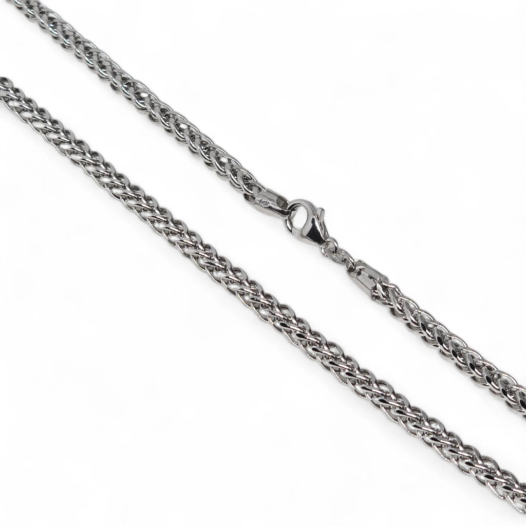 Collana unisex in oro bianco 18 carati con maglia a spiga