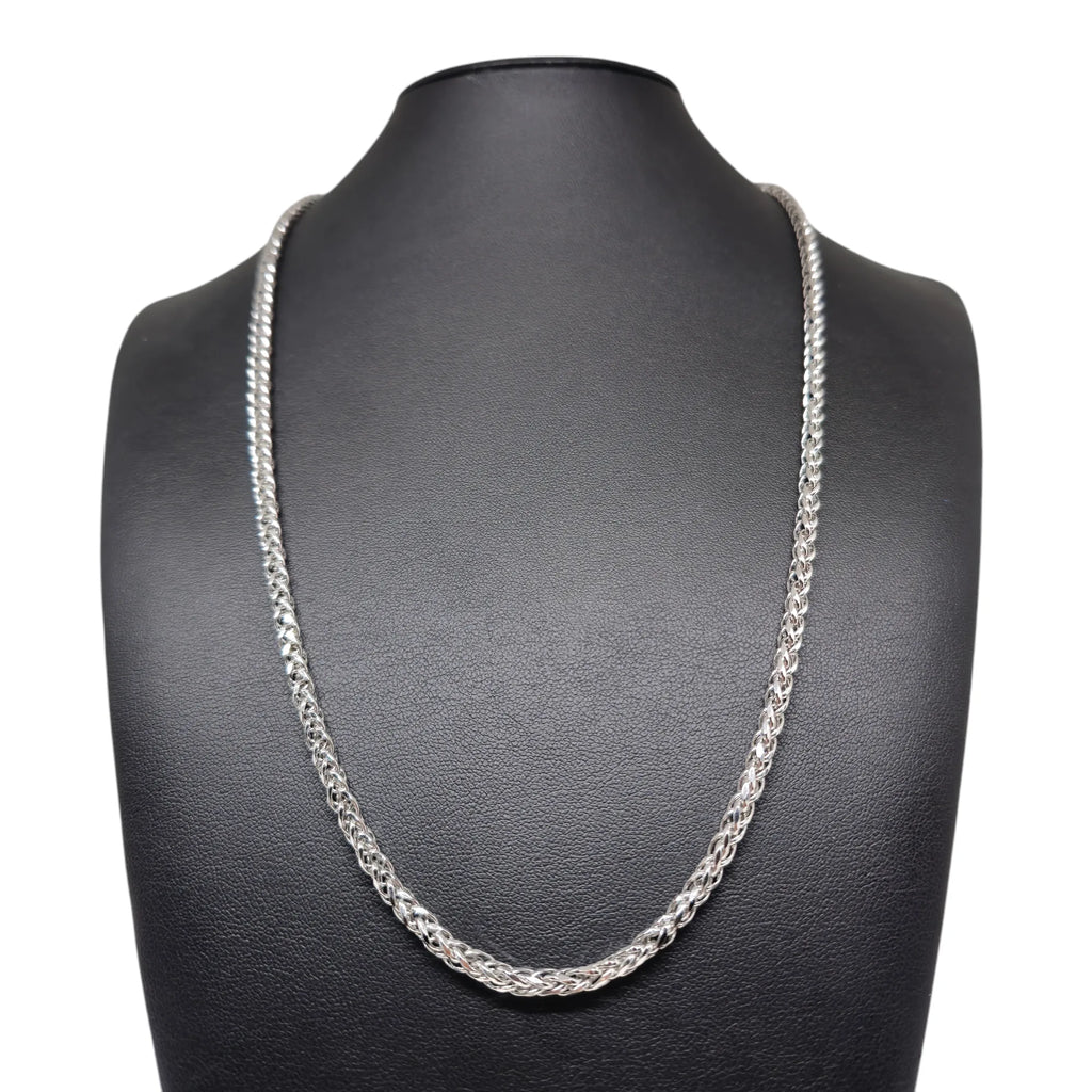 Collana unisex in oro bianco 18 carati con maglia a spiga 60cm