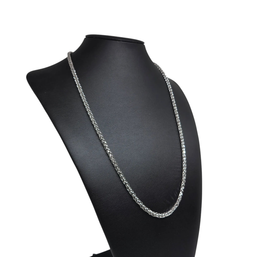 Collana unisex in oro bianco 18 carati con maglia a spiga