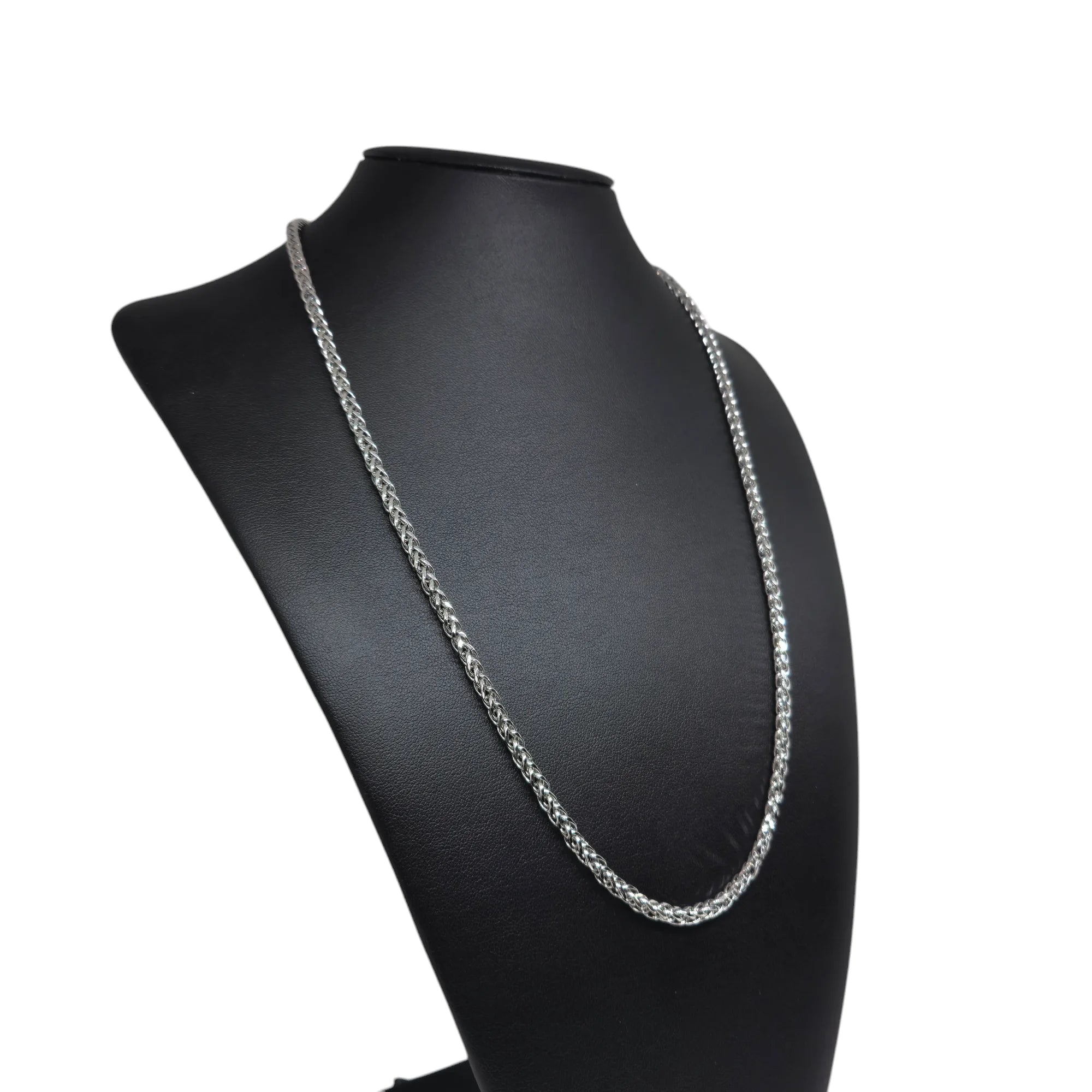 Collana unisex in oro bianco 18 carati con maglia a spiga