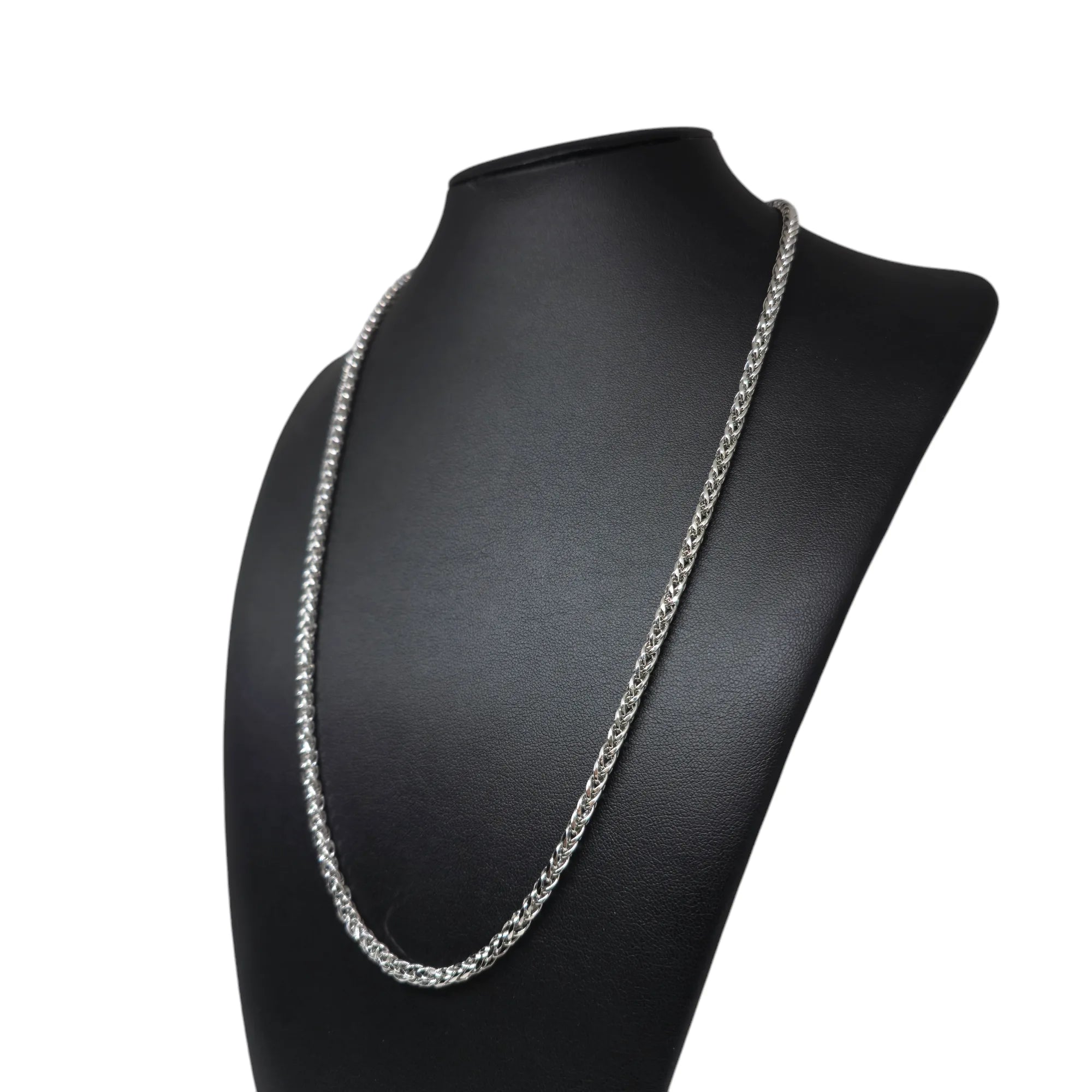 Collana unisex in oro bianco 18 carati con maglia a spiga 60cm