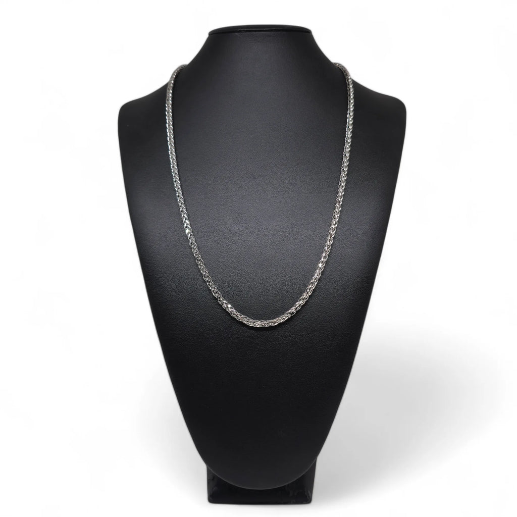 Collana unisex in oro bianco 18 carati con maglia a spiga 60cm
