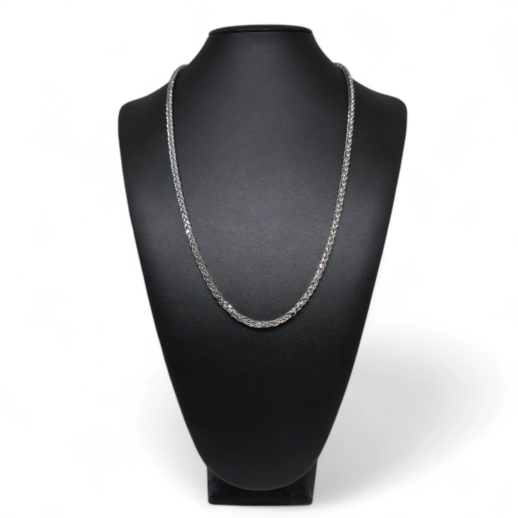 Collana unisex in oro bianco 18 carati con maglia a spiga