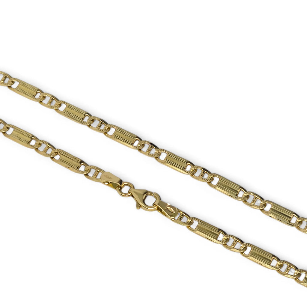 Collana in oro giallo 18 carati maglia piatta mista martellata