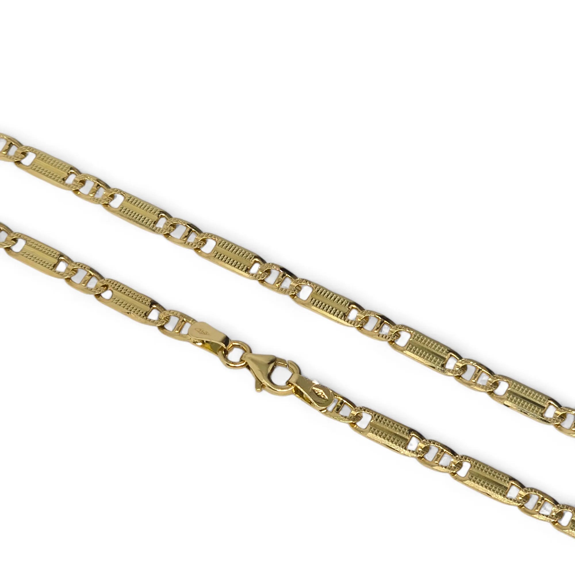 Collana in oro giallo 18 carati maglia piatta mista martellata