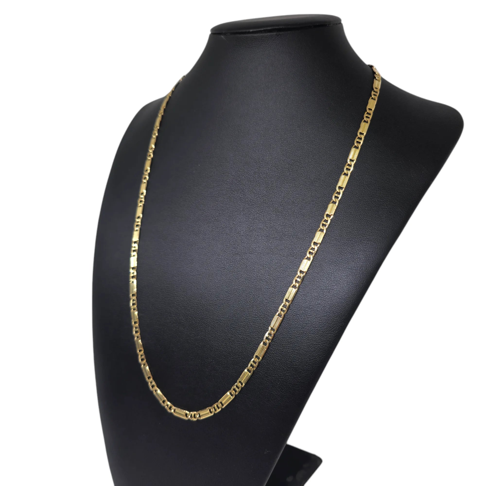 Collana in oro giallo 18 carati maglia piatta mista martellata