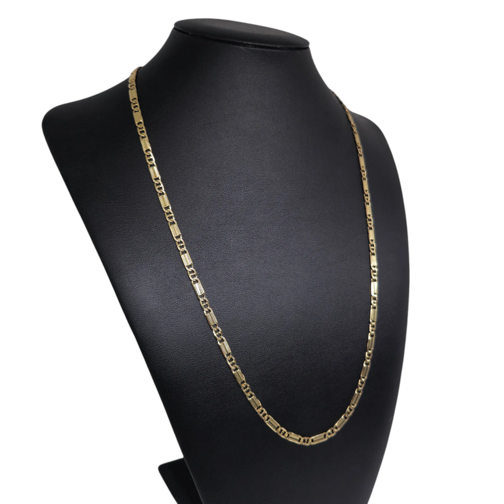 Collana in oro giallo 18 carati maglia piatta mista martellata
