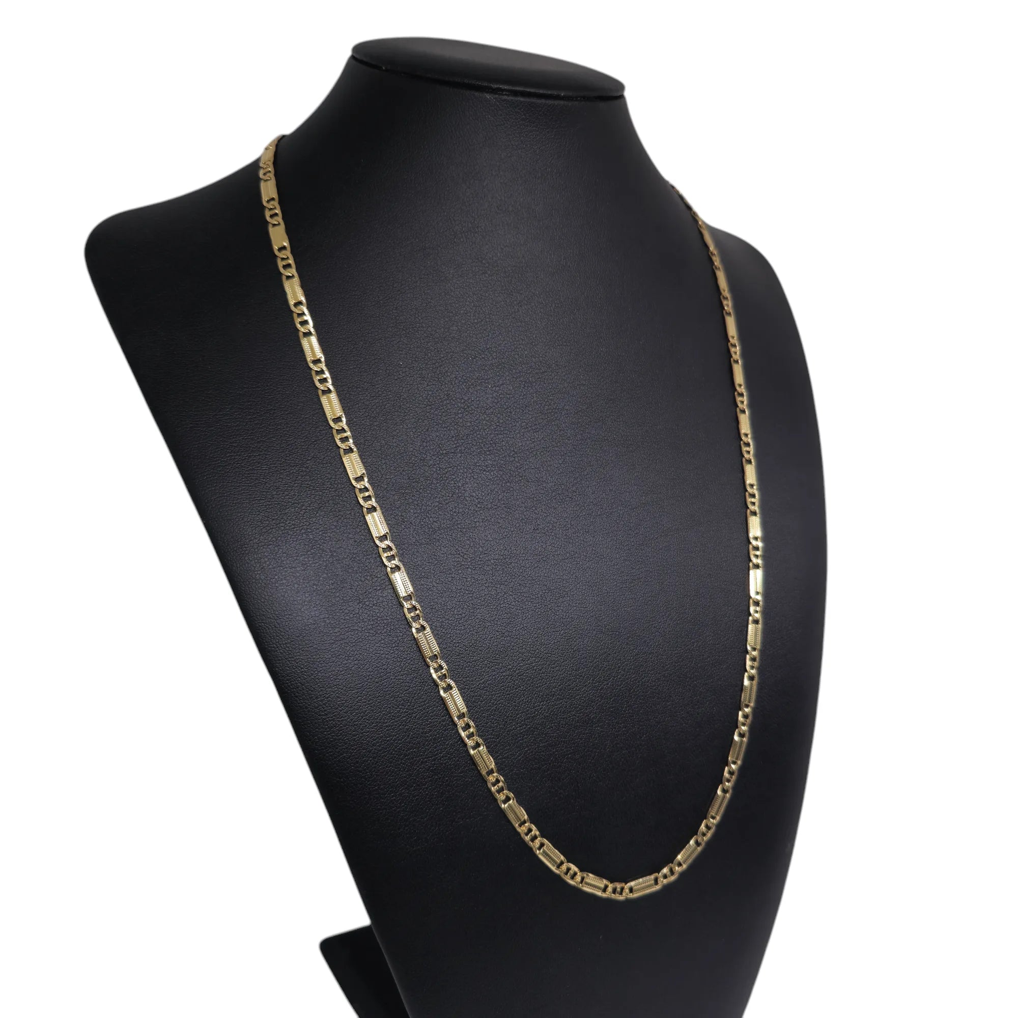 Collana in oro giallo 18 carati maglia piatta mista martellata