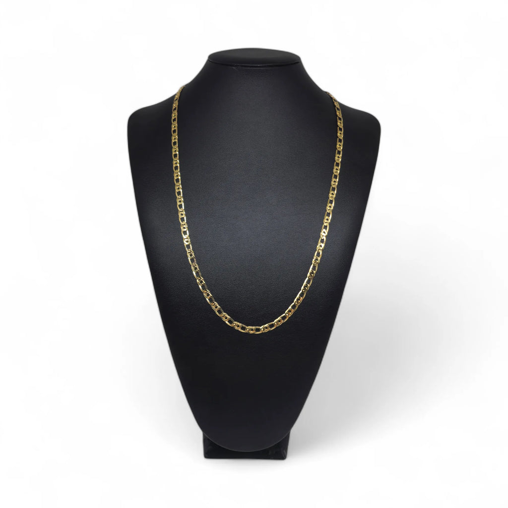Collana in oro giallo 18 carati maglia piatta mista martellata