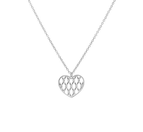 Collana in ottone rodiato con pendente cuore e brillanti