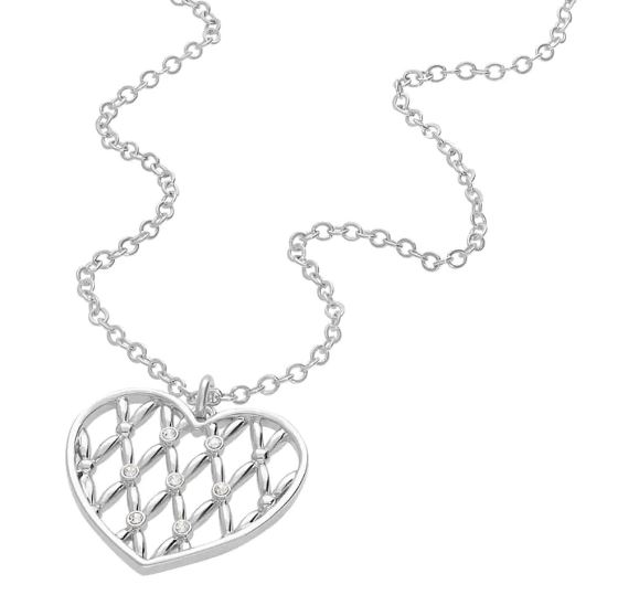 Collana in ottone rodiato con pendente cuore e brillanti