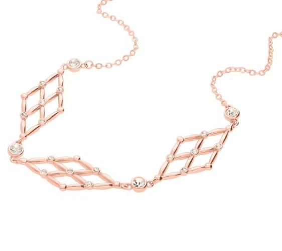 Collana in ottone rosato con tre rombi e brillanti