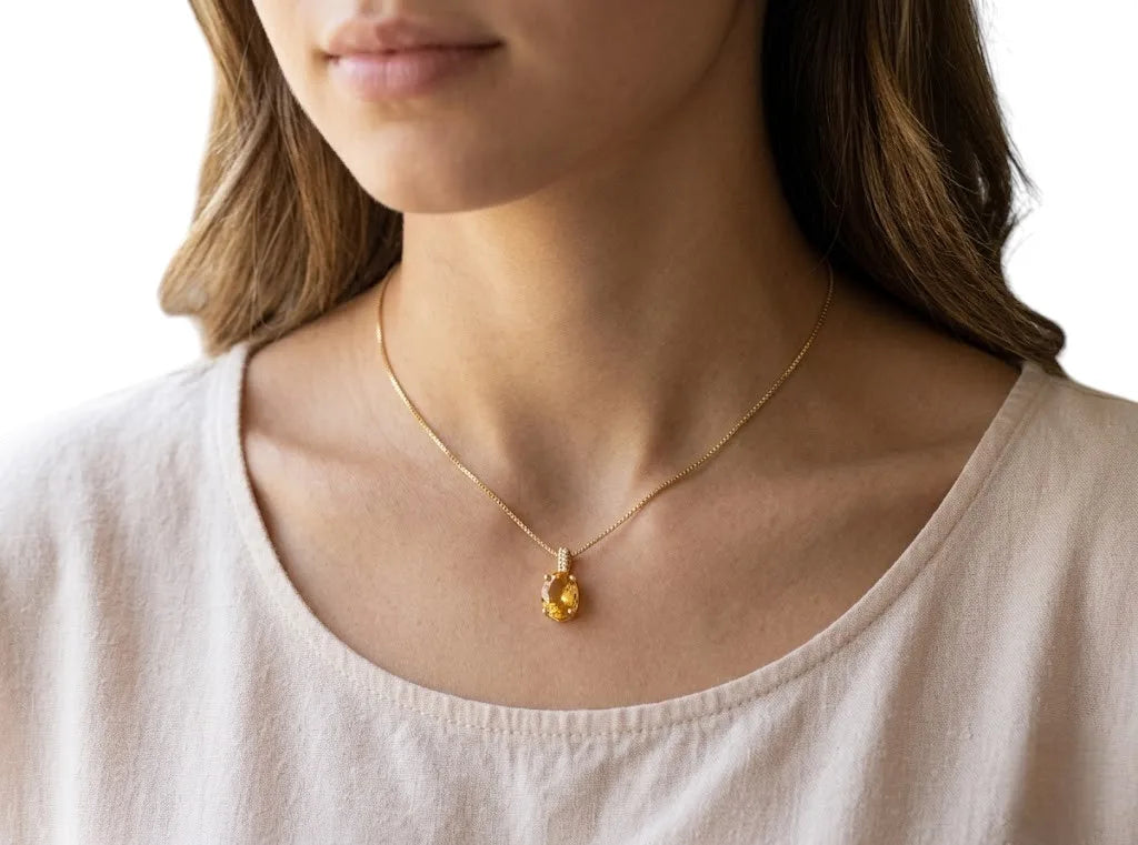 Kyoto Damenhalskette aus 9 Karat Gold mit ovalem Citrintopas