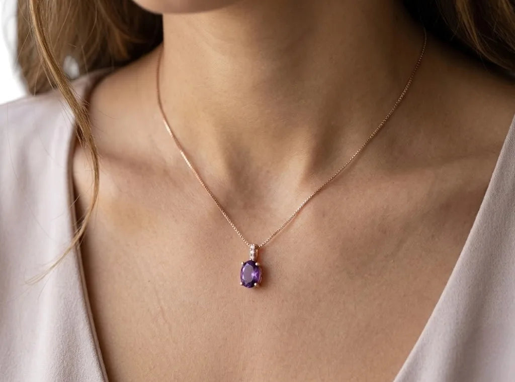 Collana kioto donna in oro 9kt topazio viola ovale