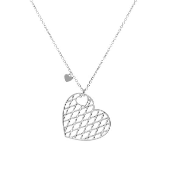 Collana lunga in ottone rodiato con due cuori e brillanti