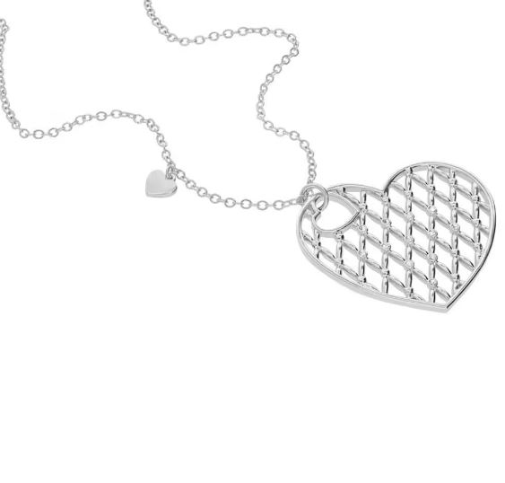 Collana lunga in ottone rodiato con due cuori e brillanti
