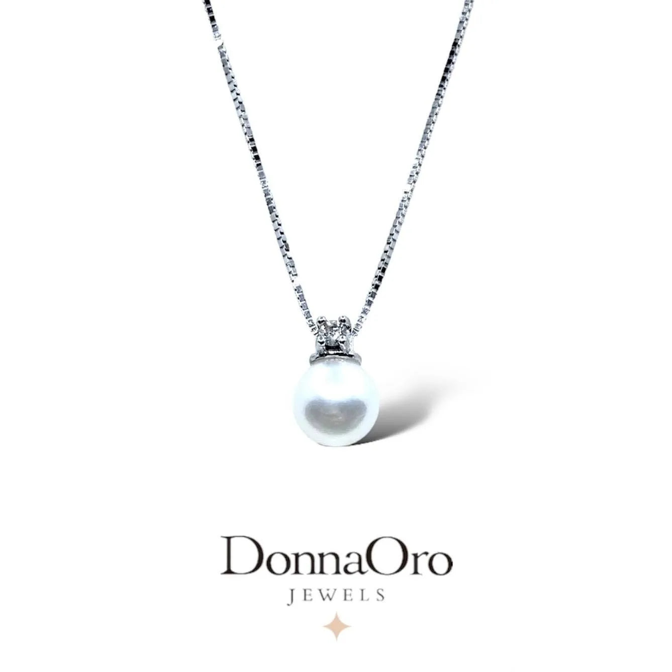 Collana oro 18 kt con pendente perla e diamante