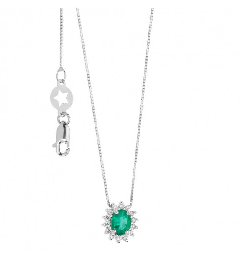 Collana oro bianco con smeraldo e diamanti Comete gioielli Contessa donna GLB 1569