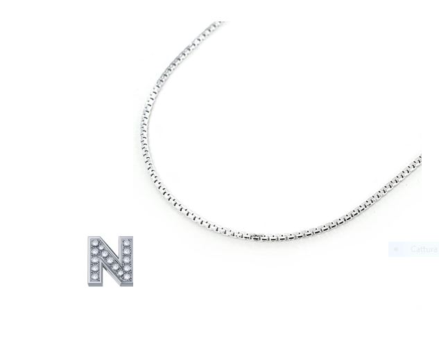 Collana oro bianco veneziana 45 cm 18 kt + ciondolo Elements donnaoro lettera in oro bianco e diamanti