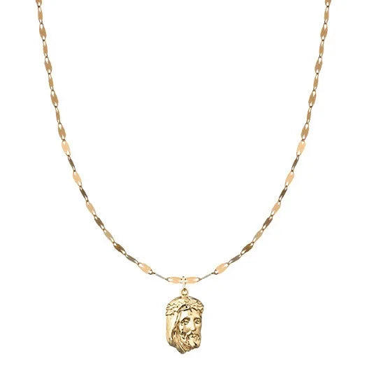 Collana specchiata con volto di cristo in oro giallo 18kt