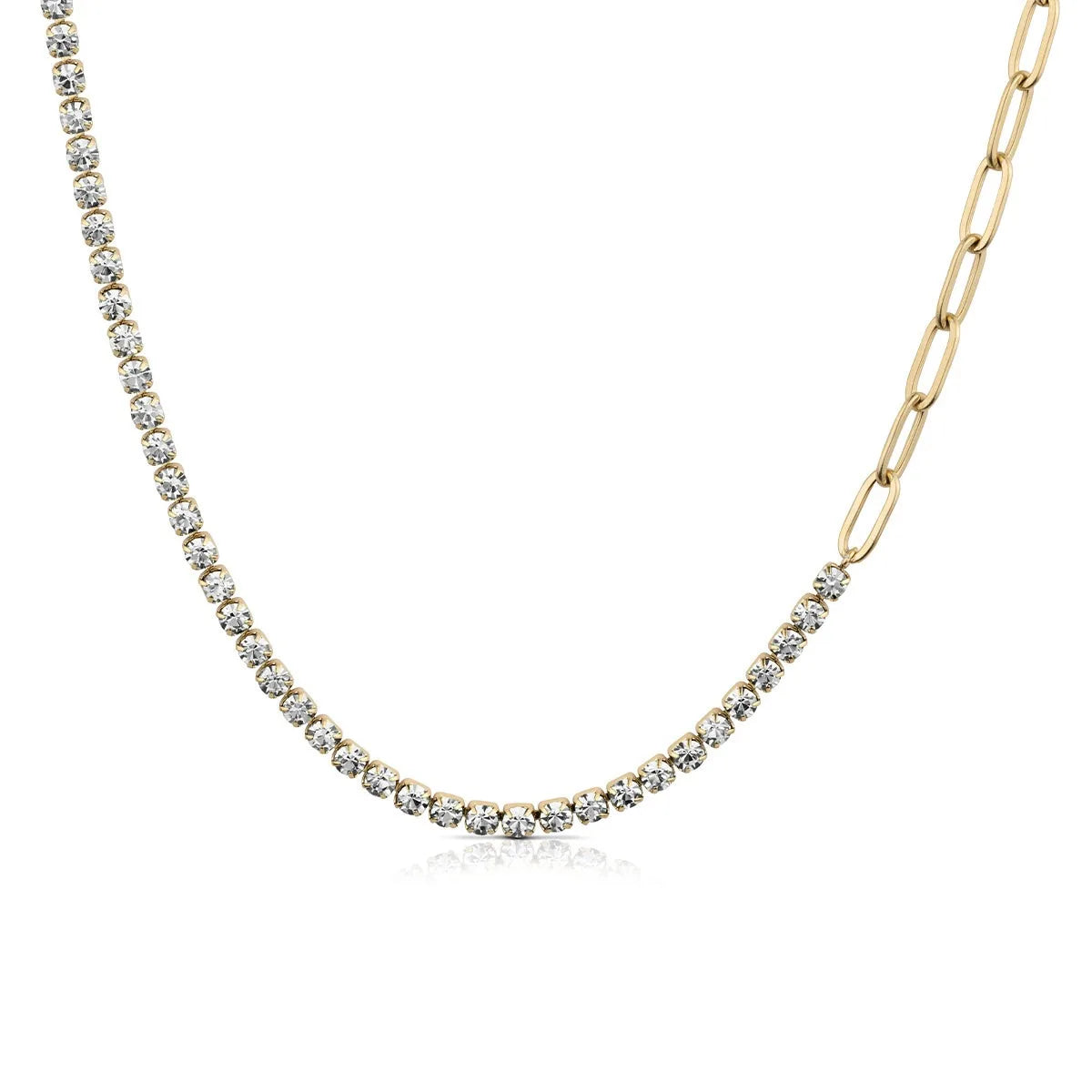 Collana tennis donna in acciaio dorato con zirconi bianchi opscl-940