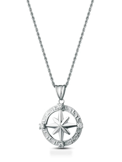 Collier homme en or blanc 18 carats avec rose des vents