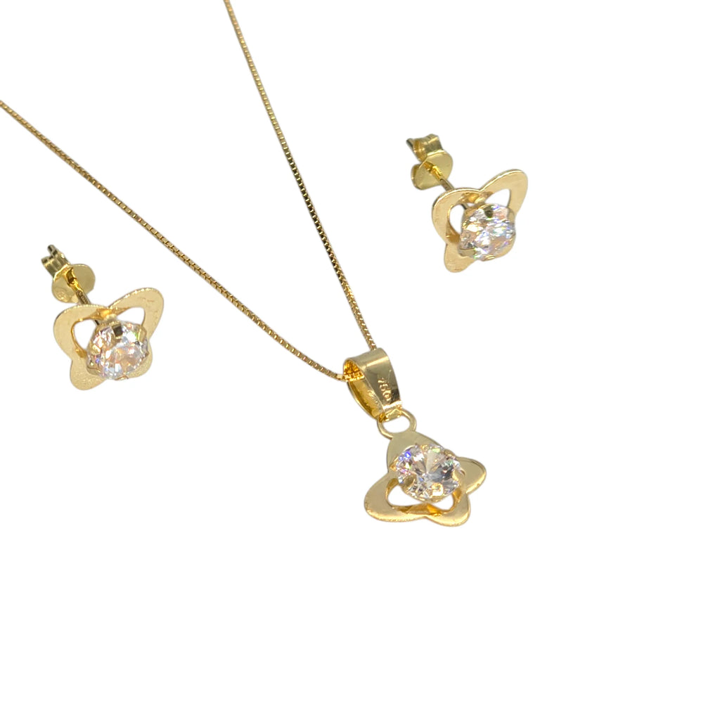 Completo donna / bambina collana e orecchini farfallina in oro giallo 18 kt