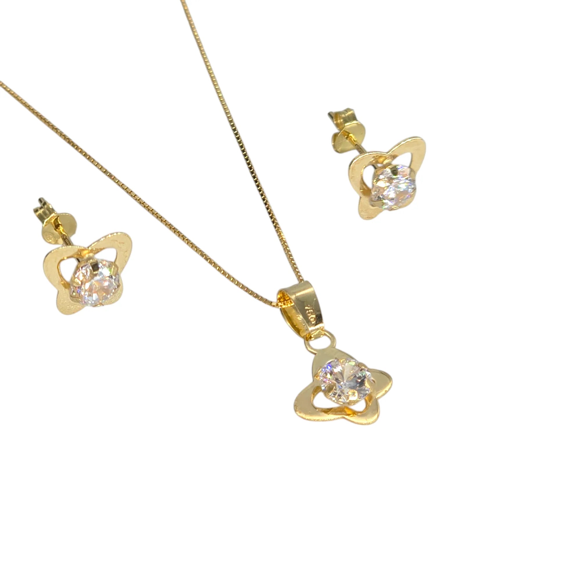 Completo donna / bambina collana e orecchini farfallina in oro giallo 18 kt