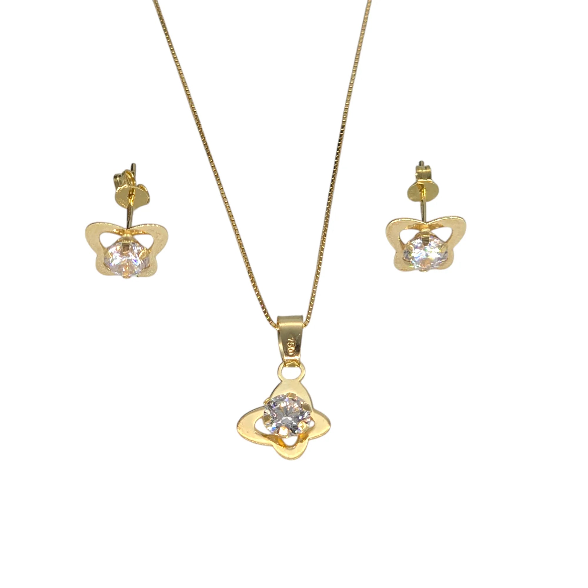 Completo donna / bambina collana e orecchini farfallina in oro giallo 18 kt