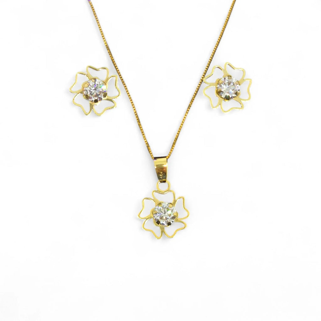 Completo donna / bambina collana e orecchini fiore in oro giallo 18 kt