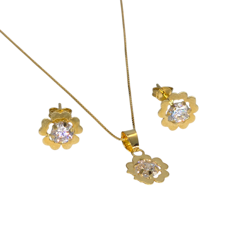 Completo donna collana e orecchini fiore in oro giallo 18 kt