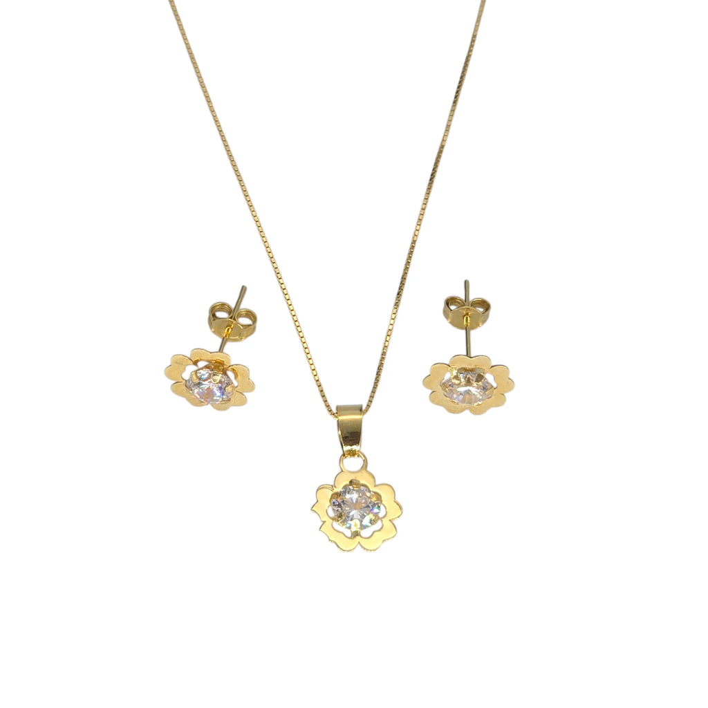 Completo donna collana e orecchini fiore in oro giallo 18 kt